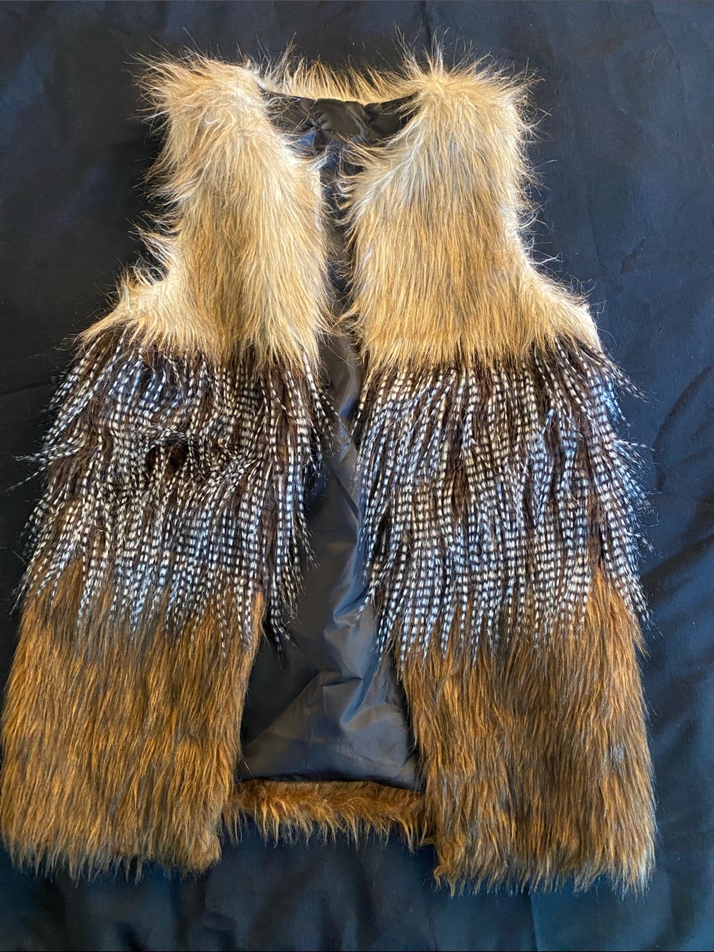 Faux Fur Brown Feather-Trim Vest - Women's Jacket & Coat